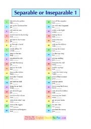 English Worksheet: Phrasal Verbs - Separable or Inseparable - Level 1