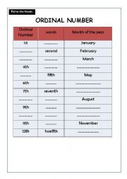 English Worksheet: ORDINAL NUMBER