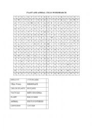 Plant and animal cells wordsearch 