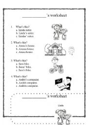 English Worksheet: Possessives with s 
