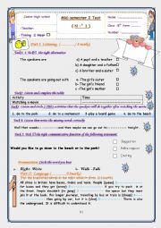 English Worksheet: 8th form mid semester 2 test 1