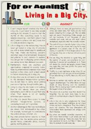 English Worksheet: For or against living in a big city. (Debating)