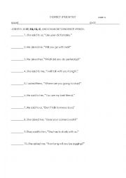 English Worksheet: indirect speech