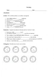 English Worksheet: Level 1 workshop/Quiz