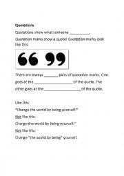 English Worksheet: Quotation Marks Fill-in-the-Blanks Beginner Lesson Worksheet