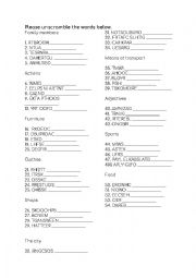 English Worksheet: Unscrumble the words 