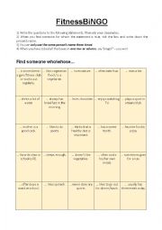 English Worksheet: Fitness bingo