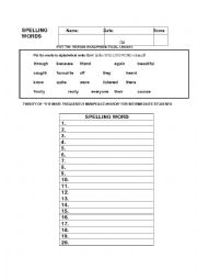 English Worksheet: Frequently Misspelled Words 1