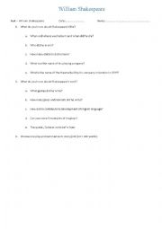 English Worksheet: William Shakespeare - test