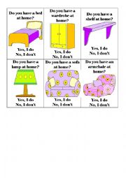 English Worksheet: Furniture and objects at home (go fish) questions do you have..?