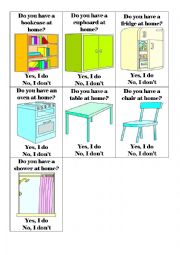 English Worksheet: Furniture and objects at home (go fish) questions do you have..? part 2