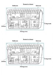 English Worksheet: Rooms in a house