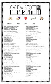 English Worksheet: Parts of the body with the song: Give Me Something by Calum Scott