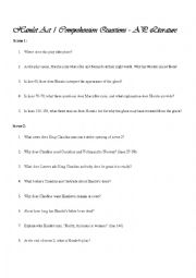 English Worksheet: Hamlet Act 1 Comprehensive Questions and Discussion