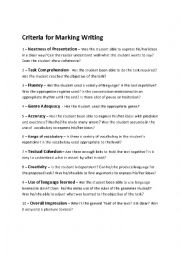 English Worksheet: Criteria for making a Writing