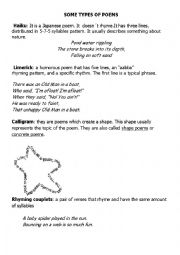 English Worksheet: Types of poems and parts of a poem