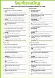 English Worksheet: REPHRASING exercises