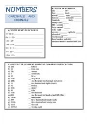 English Worksheet: CARDINALS  AND ORDINAL NUMBERS