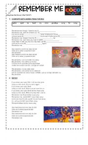 English Worksheet: REMEMBER ME (SONG FROM THE DISNEYS FILM 