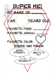 English Worksheet: ALL ABOUT ME! SUPERHEROES