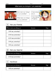 English Worksheet: Was/Were interview