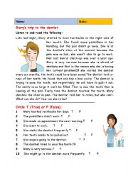 English Worksheet: Marys Trip to the Dentist