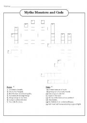 English Worksheet: Greek Myths Monsters and Gods Crossword