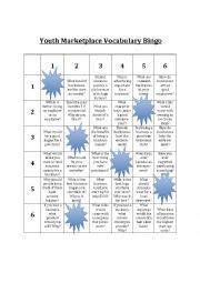 English Worksheet: Youth Business Marketplace Vocabulary Bingo