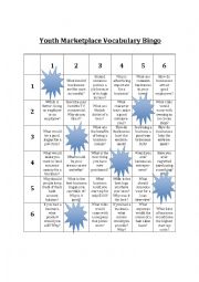 English Worksheet: Youth Business Marketplace Vocabulary Bingo