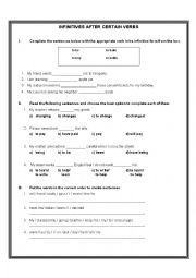 English Worksheet: Infinitives after certain verbs