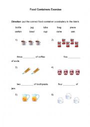 English Worksheet: Food Containers Exercise