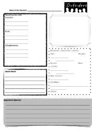 The Outsiders, Characterization worksheet 