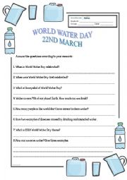 English Worksheet: World Water Day 2018 Research
