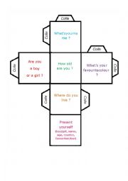 English Worksheet: dice to introduce yourself