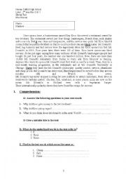 English Worksheet: quiz 1st bac test second semester