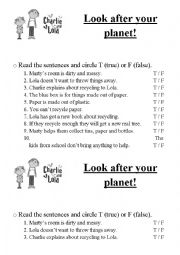 English Worksheet: Charlie and Lola - Look after your planet