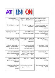 English Worksheet: IN ON AT, prepositions of time cutouts!