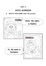 English Worksheet: Greetings (telling name) coloring page