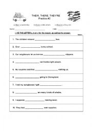 English Worksheet: More Their There Theyre Practice