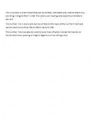 English Worksheet: English counting chart and number line.