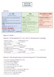 English Worksheet: Articles worksheet (a, an, the...)