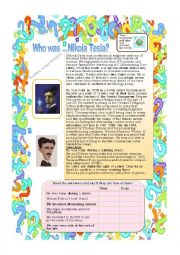 English Worksheet: Who was Nikola Tesla ?