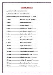 English Worksheet: Much-many