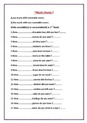 English Worksheet: Much-many