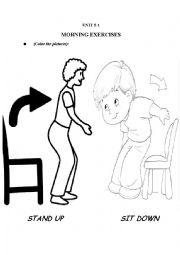 English Worksheet: Morning Exercises (coloring page)