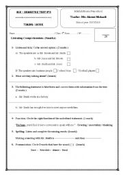 English Worksheet: Mid semester test n 1 second semeter 9th form