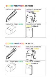 Colour the school objects