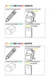 English Worksheet: Colour the school objects