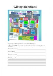 English Worksheet: Places in town and directions