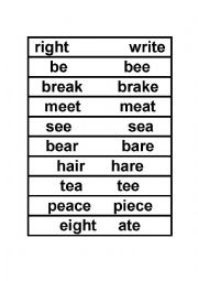 English Worksheet: Homonym Pairs